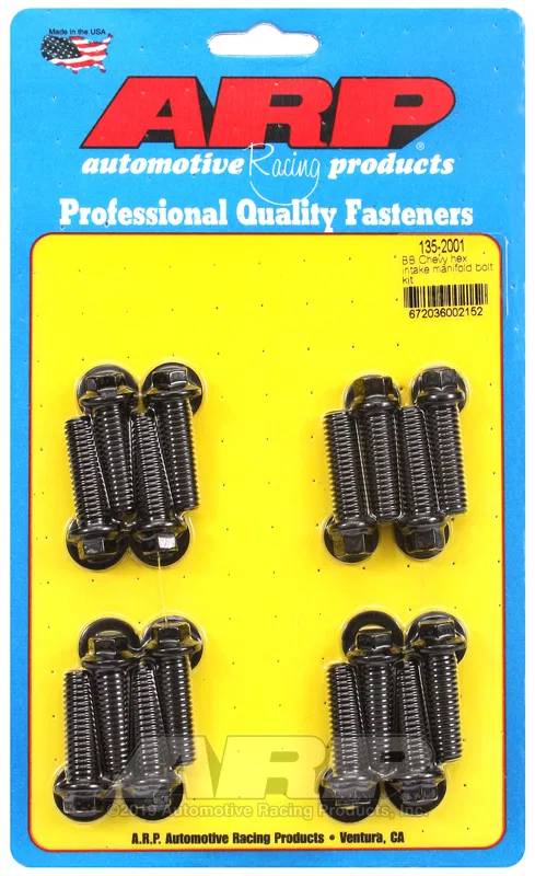 135-2001 – ARP Intake Manifold Bolt, For Use With Chevy 396/ 454 Cubic Inch Hex Style Head Type Black Oxide Chrome Mo...